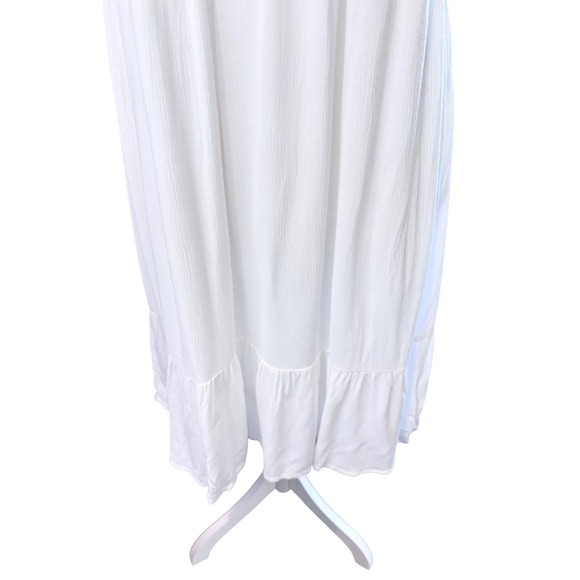 In Loom White Floral Embroidered Boho Cottagecore V-Neck Tiered Midi Dress Large - Picture 12 of 15